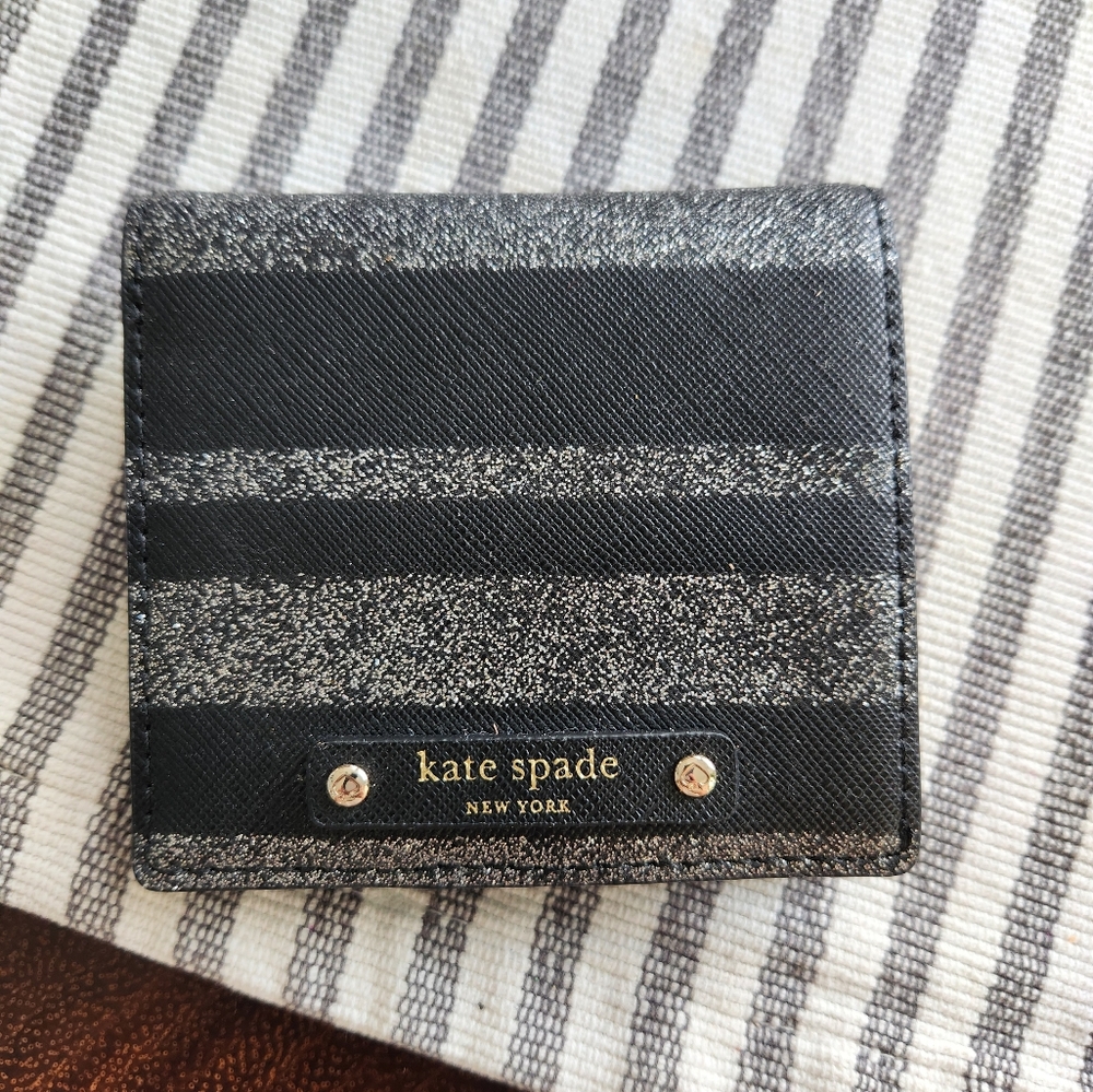 Kate Spade Black and Silver Striped Wallet